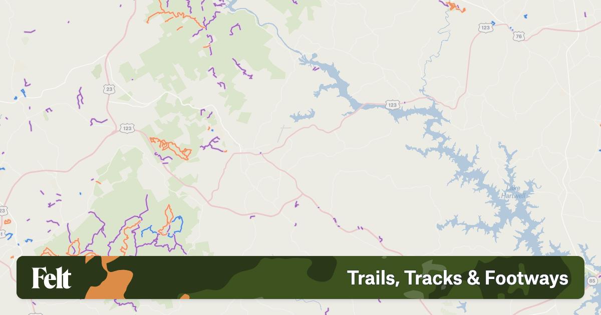 Trails, tracks & footways in Stephens County, Georgia