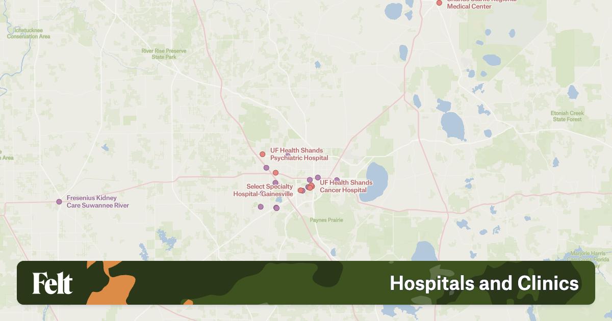 Prmc Map Hospitals and clinics in Alachua County, Florida