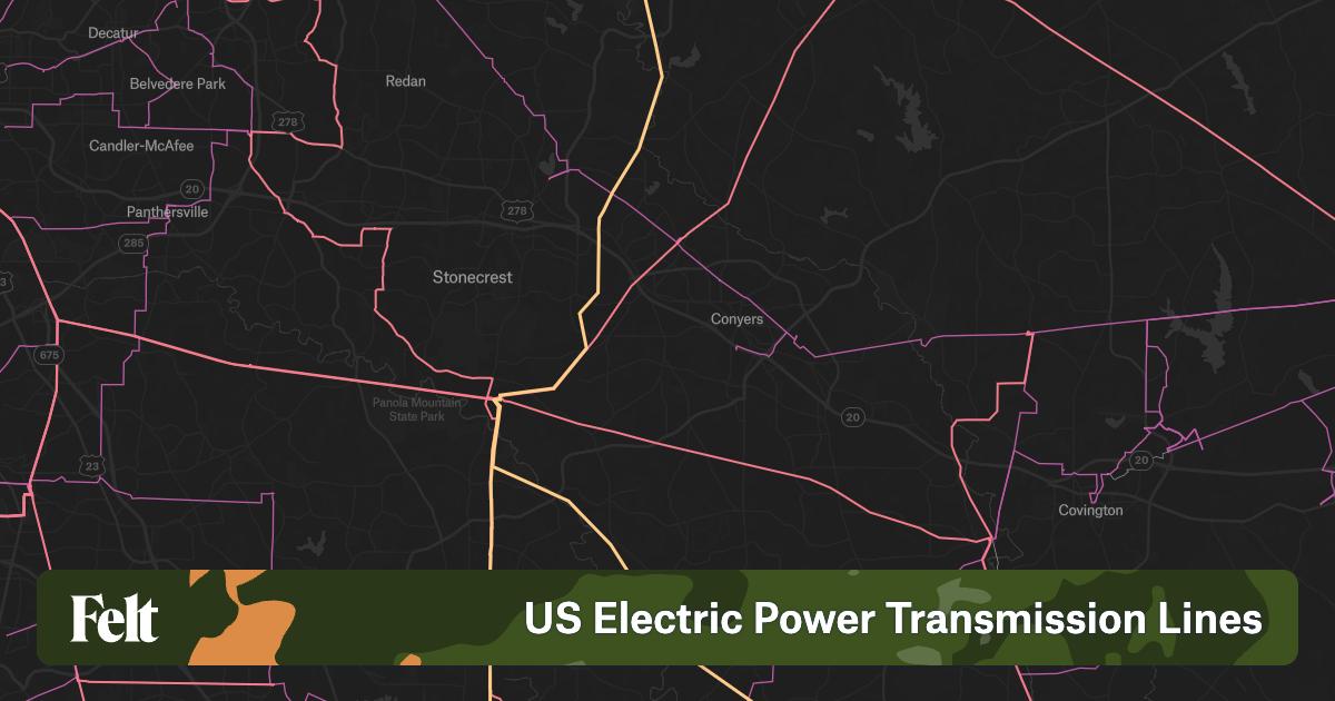 US Electric Power Transmission Lines in Rockdale County, Georgia