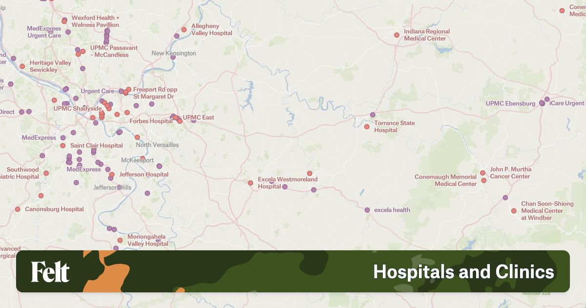 Highmark Health Map Hospitals and clinics in Westmoreland County, Pennsylvania