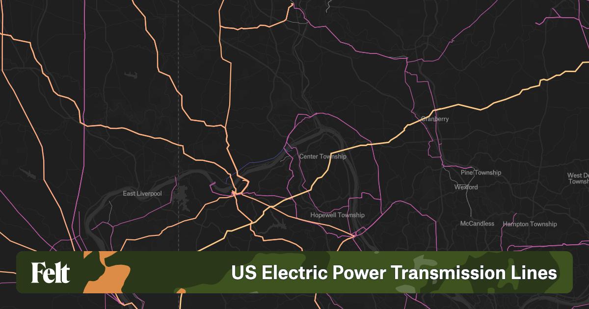 US Electric Power Transmission Lines in Beaver County, Pennsylvania