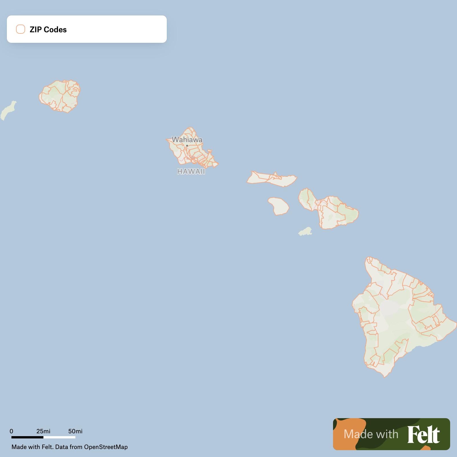 A map of ZIP Codes in Hawaii