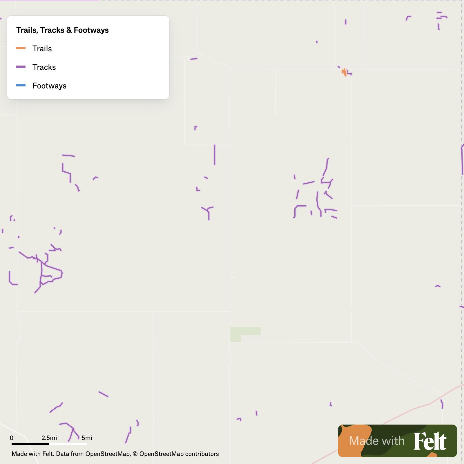 A map of Trails, tracks & footways in Lipscomb County, Texas