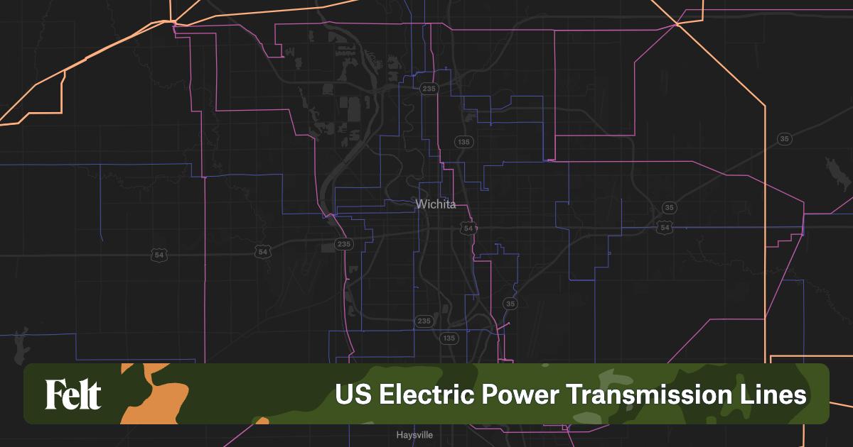 Kansas Utility Map US Electric Power Transmission Lines in the city of Wichita, Kansas