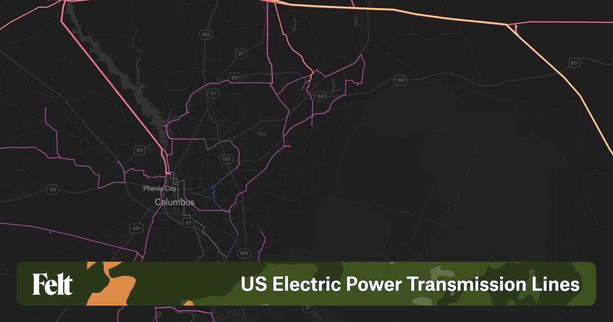 US Electric Power Transmission Lines in Muscogee County, Georgia